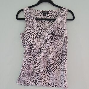 White House Black Market Black and White Ruffled Sleeveless Tank Top Size XS